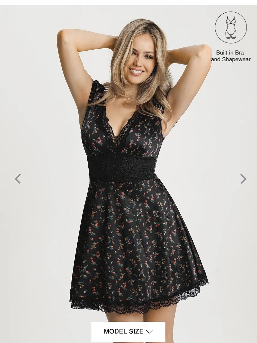 Popilush Black Floral Lace-Trim Fit & Flare Dress shapewear
